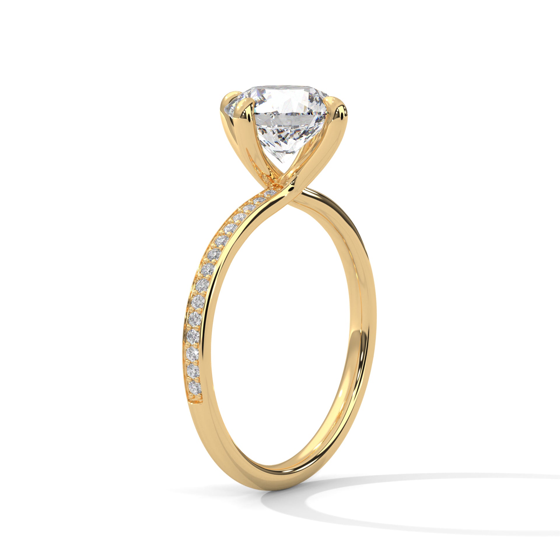 Round Lab Diamond Solitaire Accent Engagement Ring With 4 Prongs