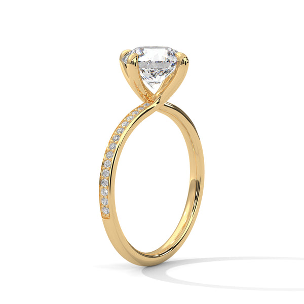Round Lab Diamond Solitaire Accent Engagement Ring With 4 Prongs