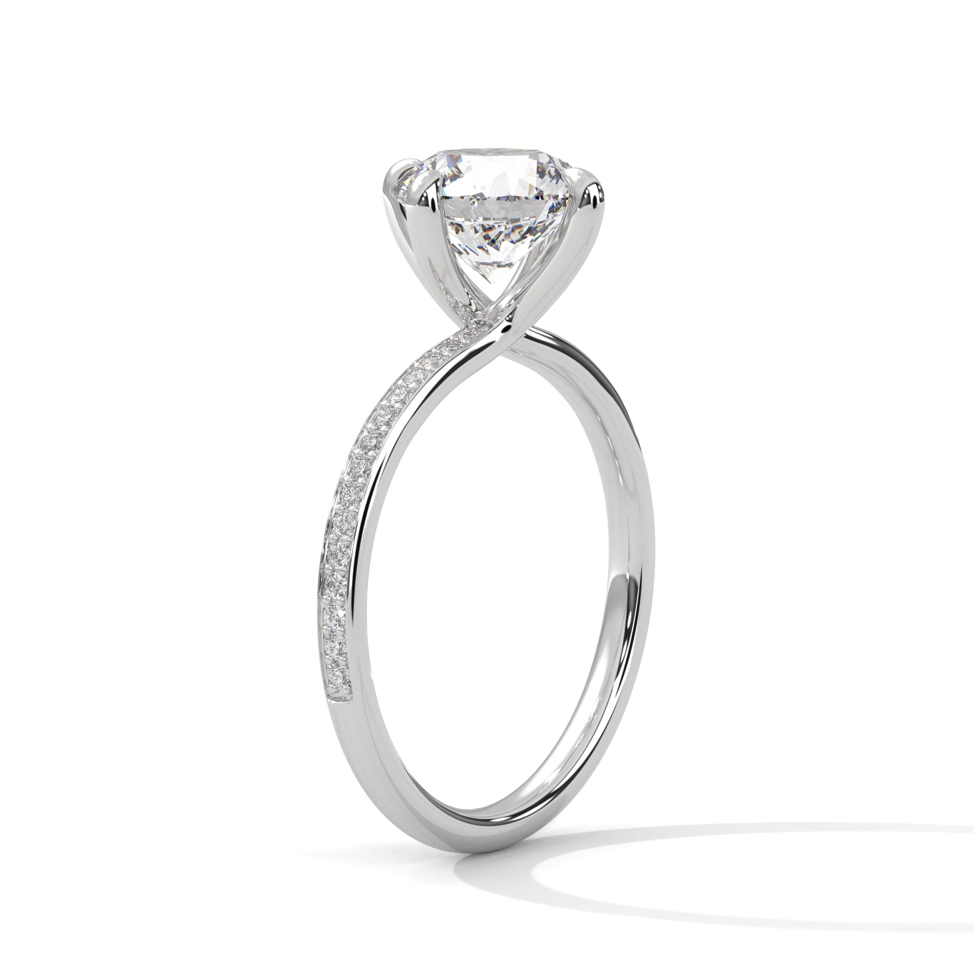 Round Lab Diamond Solitaire Accent Engagement Ring With 4 Prongs