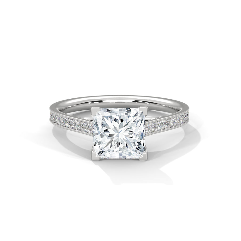 2 Carat Lab Grown Diamond Princess Cut Cathedral Ring