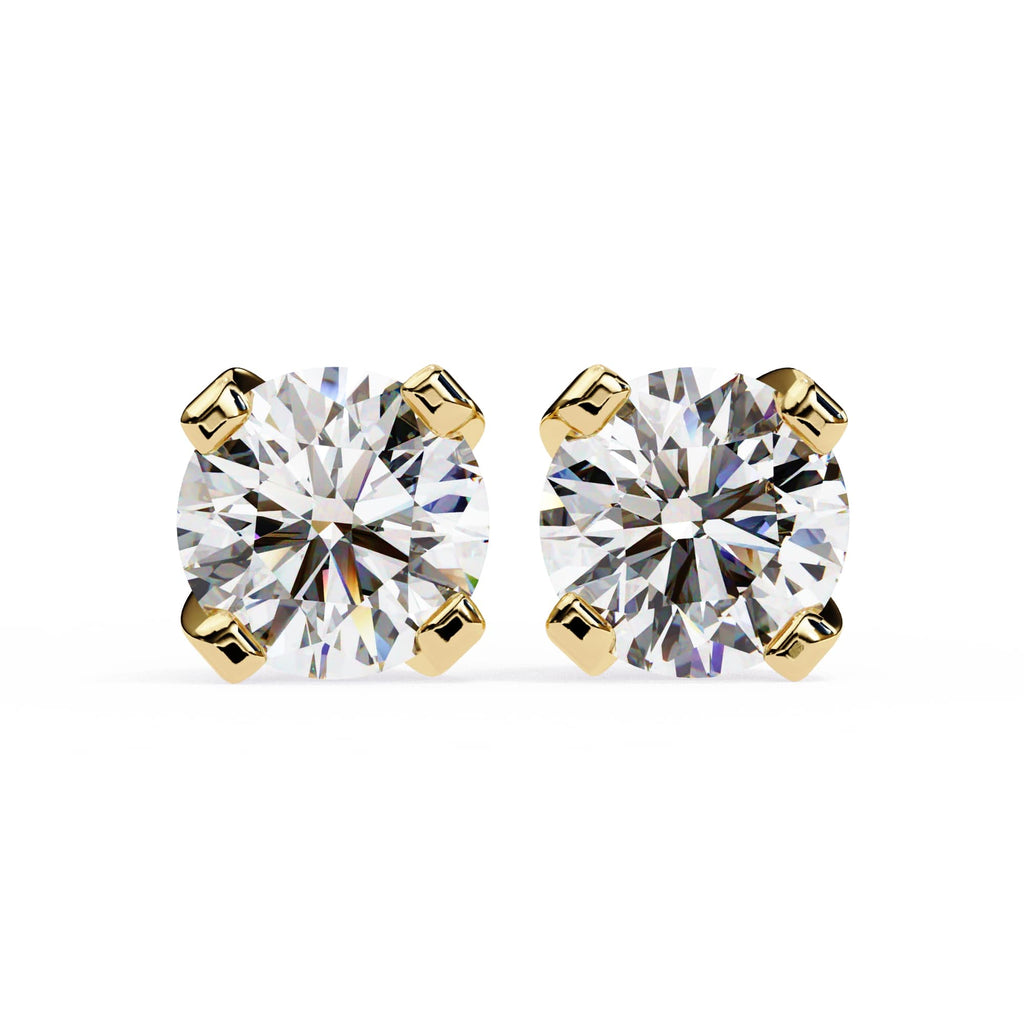 Round Brilliant Diamond Studs 4-Prong Basket Setting with double claw