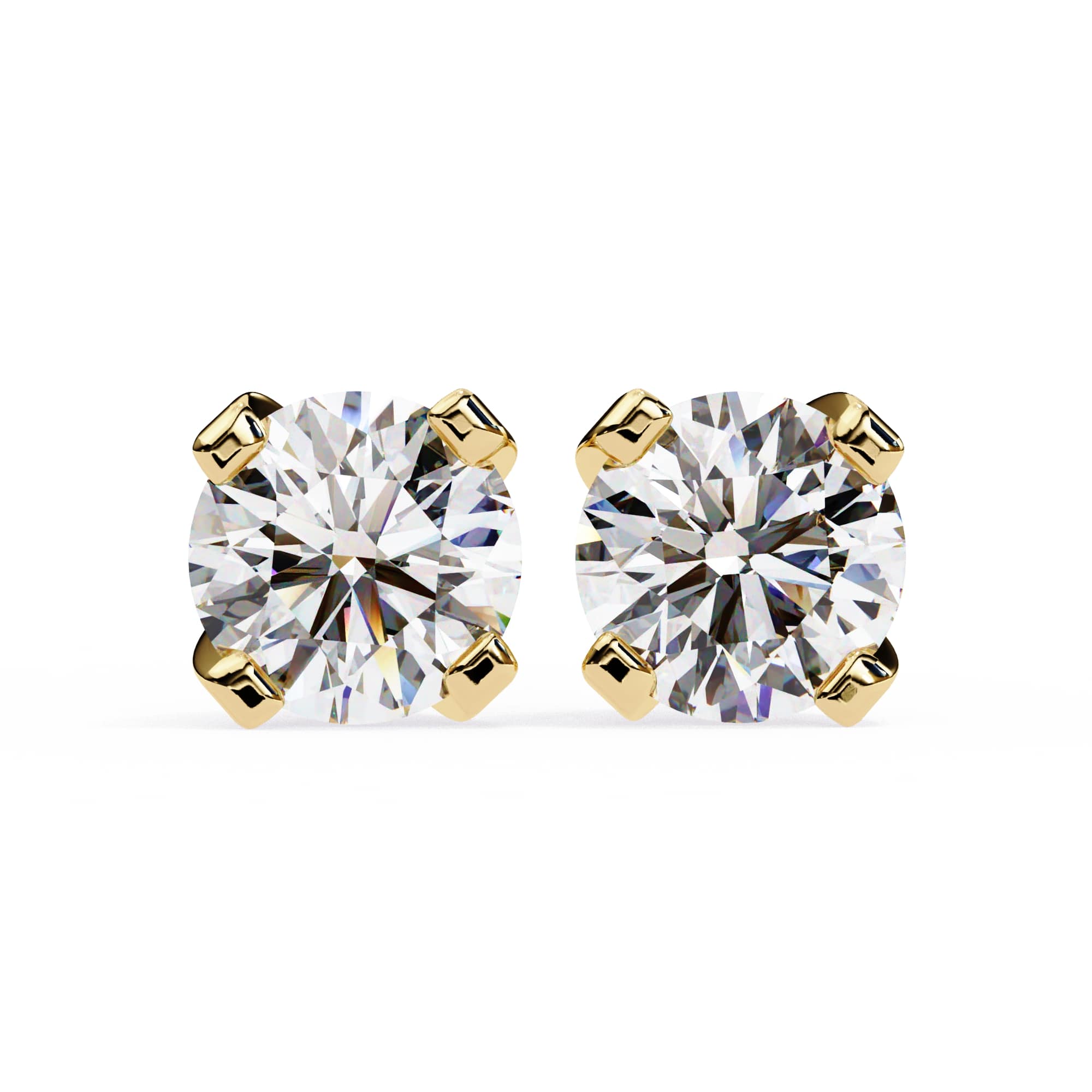 Round Brilliant Diamond Studs 4-Prong Basket Setting with double claw