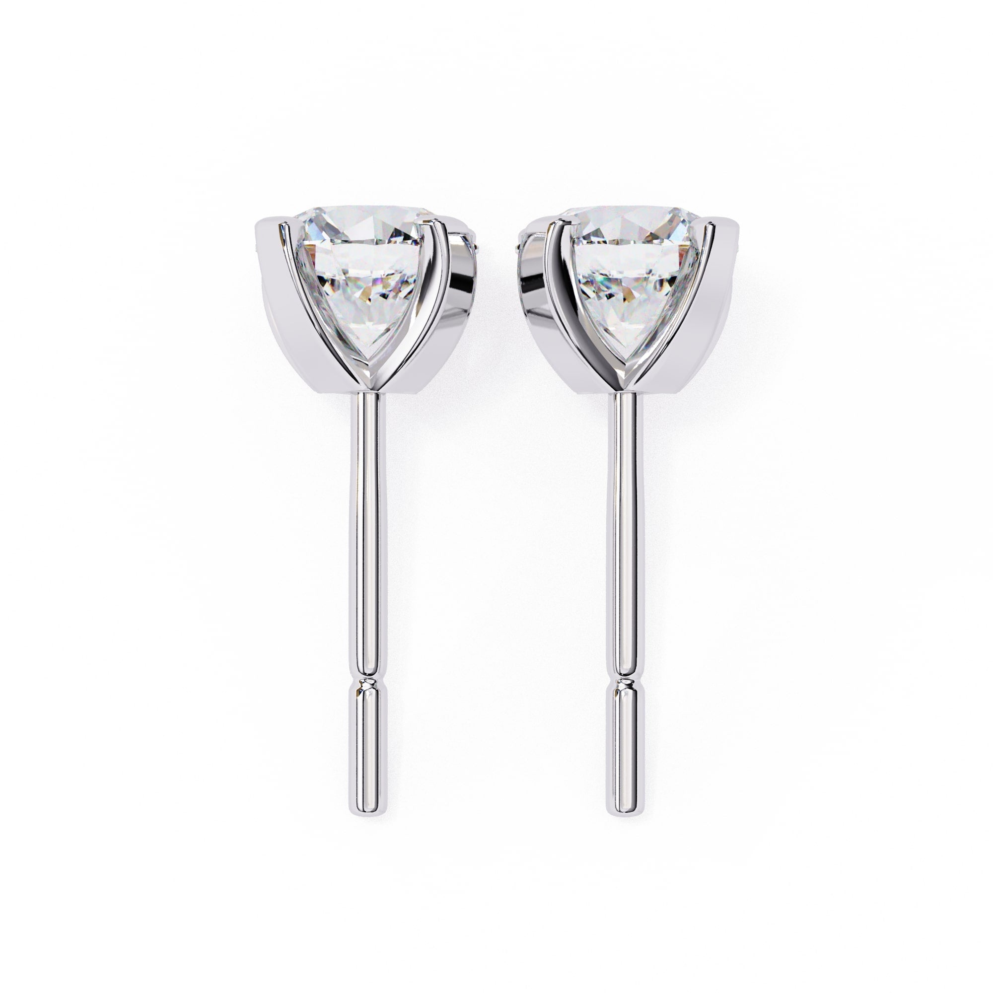 Round Brilliant Diamond Studs 4-Prong Basket Setting with double claw