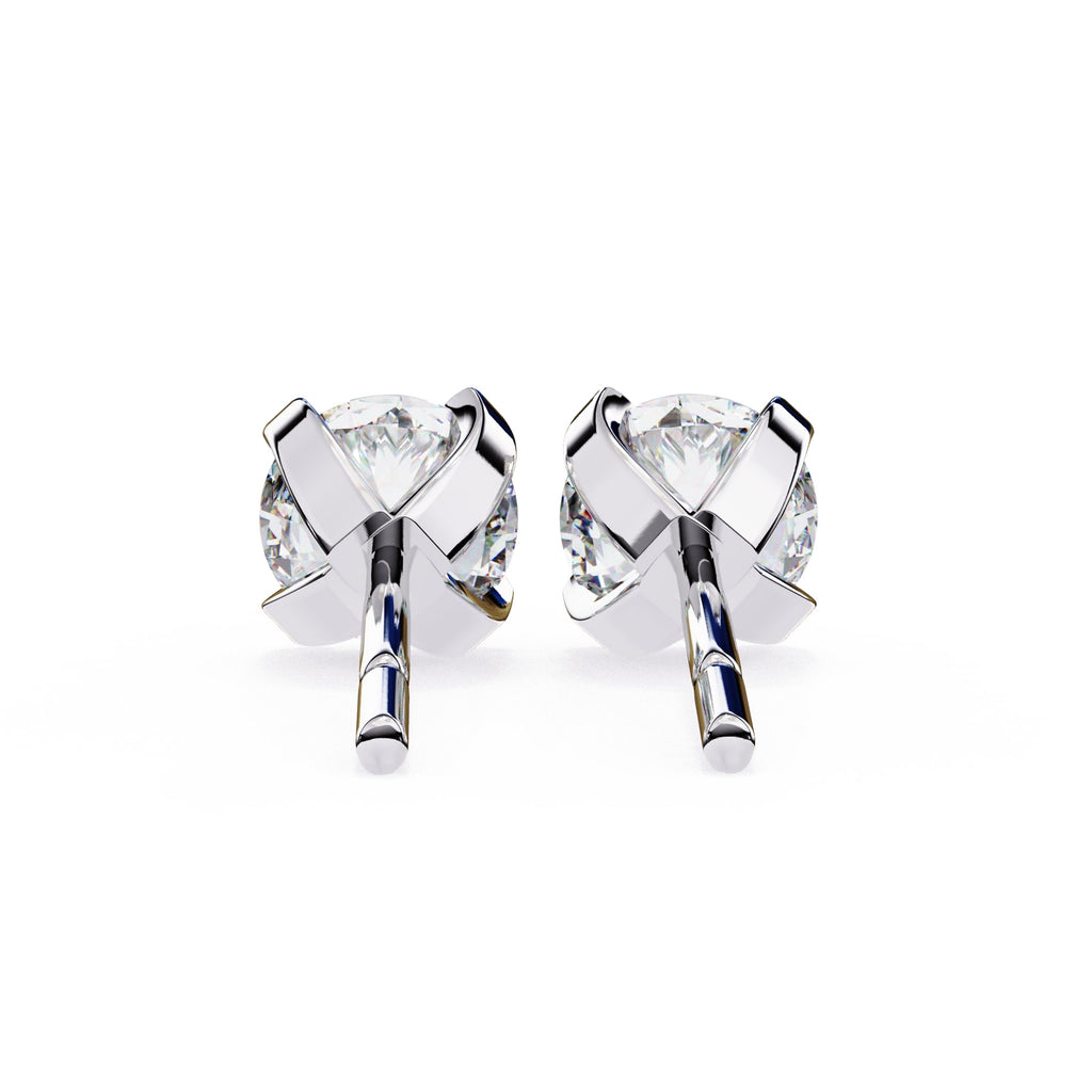 Round Brilliant Diamond Studs 4-Prong Basket Setting with double claw