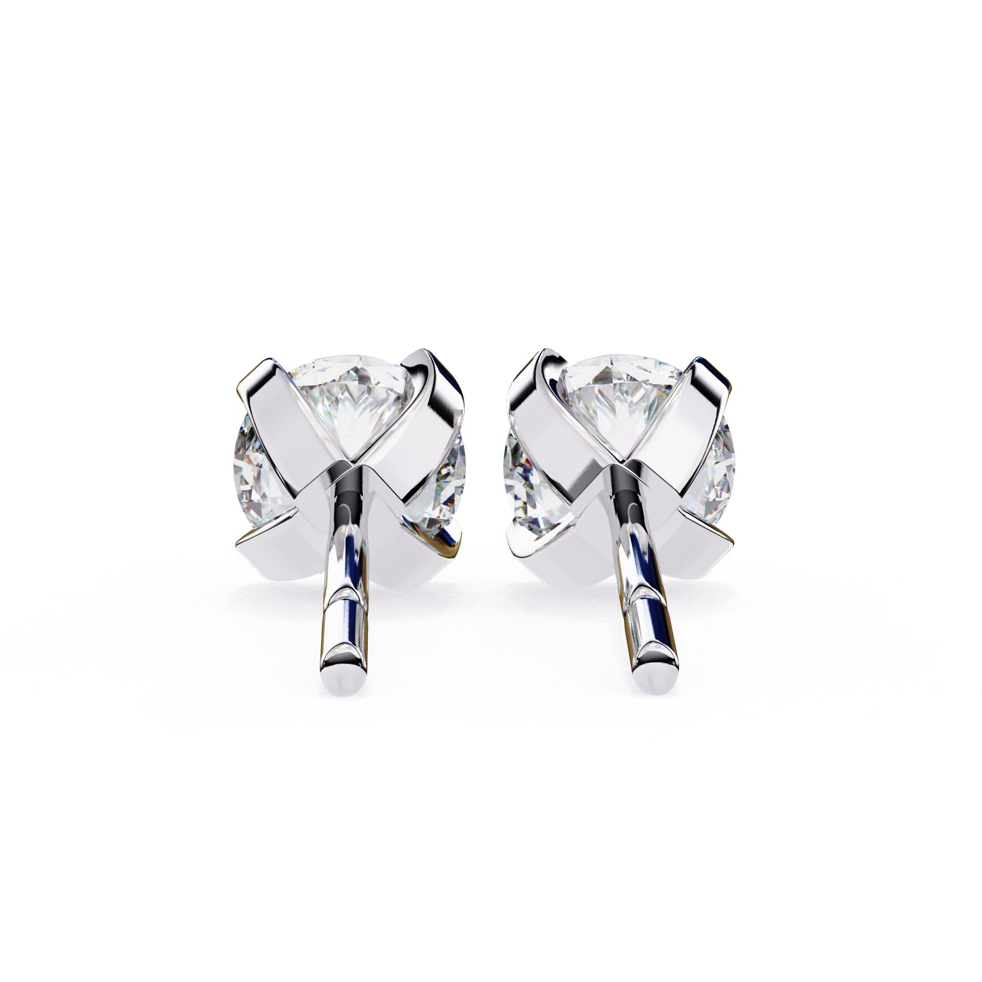 Double claw Round Lab Grown Diamond Stud Earrings