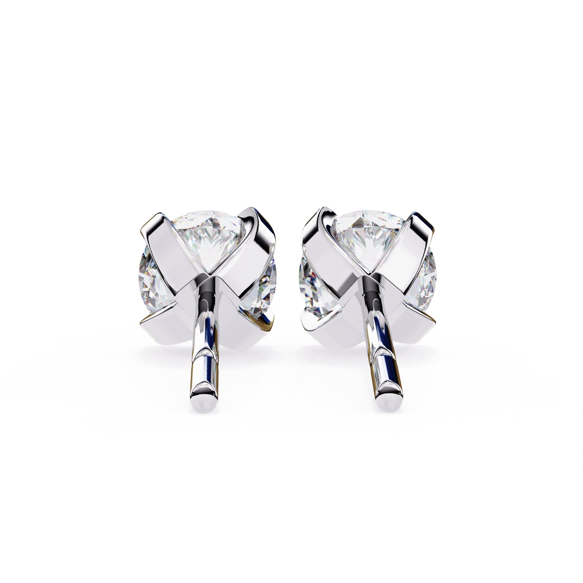 Round Brilliant Diamond Studs 4-Prong Basket Setting with double claw