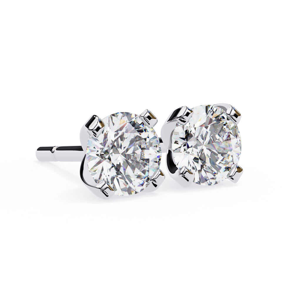 Round Brilliant Diamond Studs 4-Prong Basket Setting with double claw