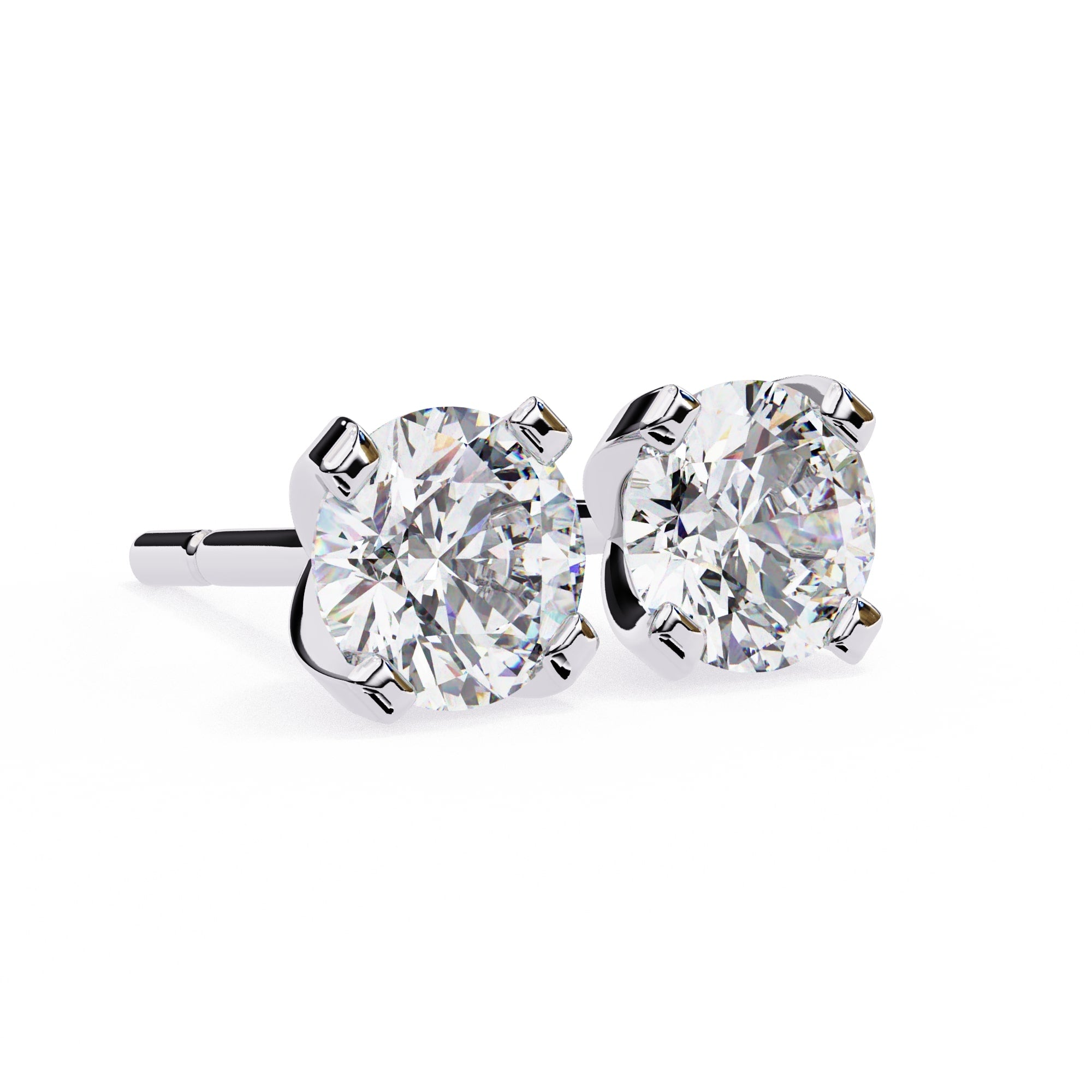 Round Brilliant Diamond Studs 4-Prong Basket Setting with double claw