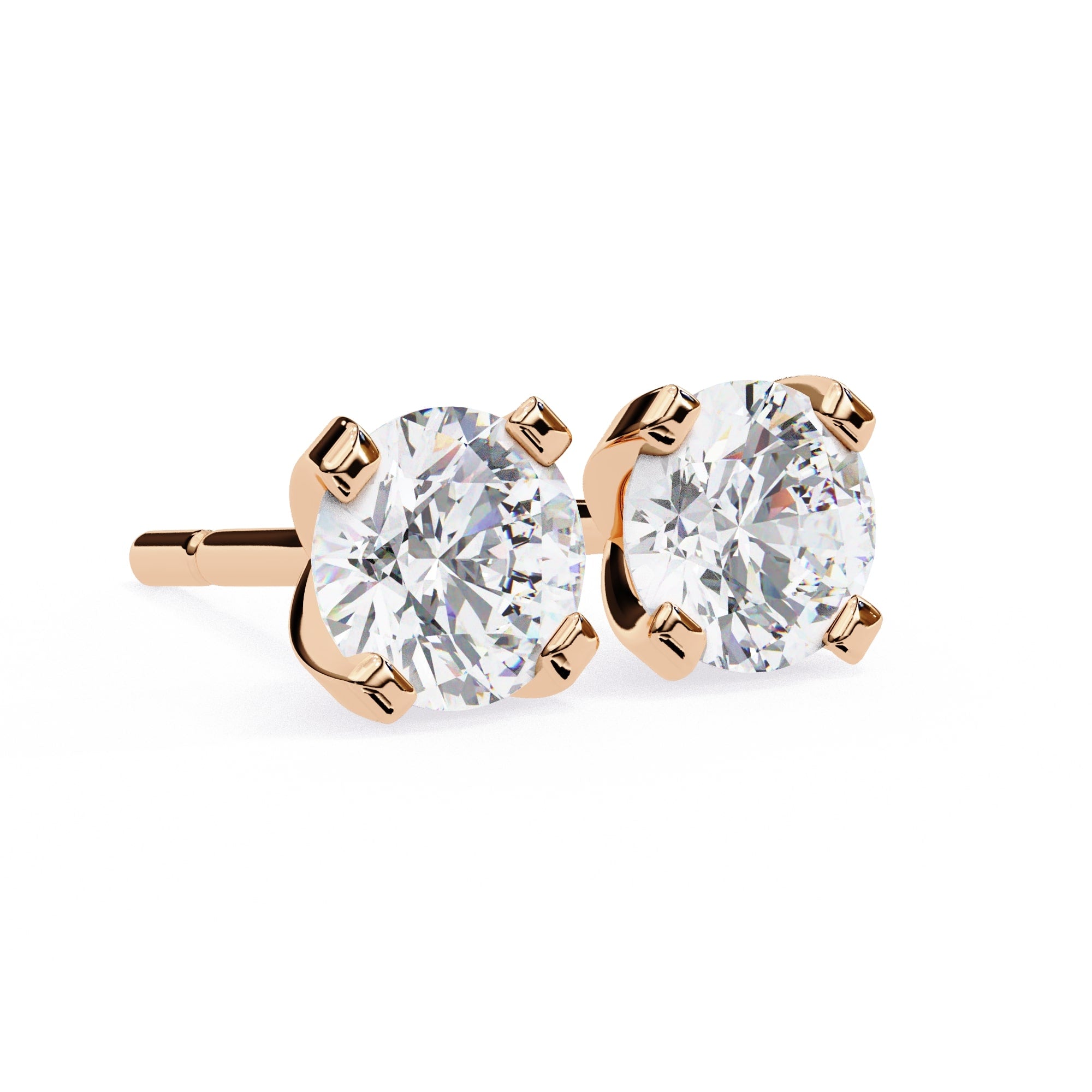 Round Brilliant Diamond Studs 4-Prong Basket Setting with double claw