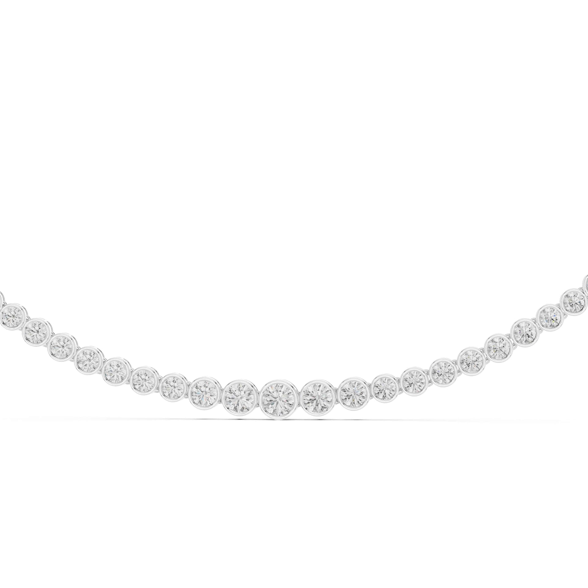 White Gold necklace with round diamonds on a white background