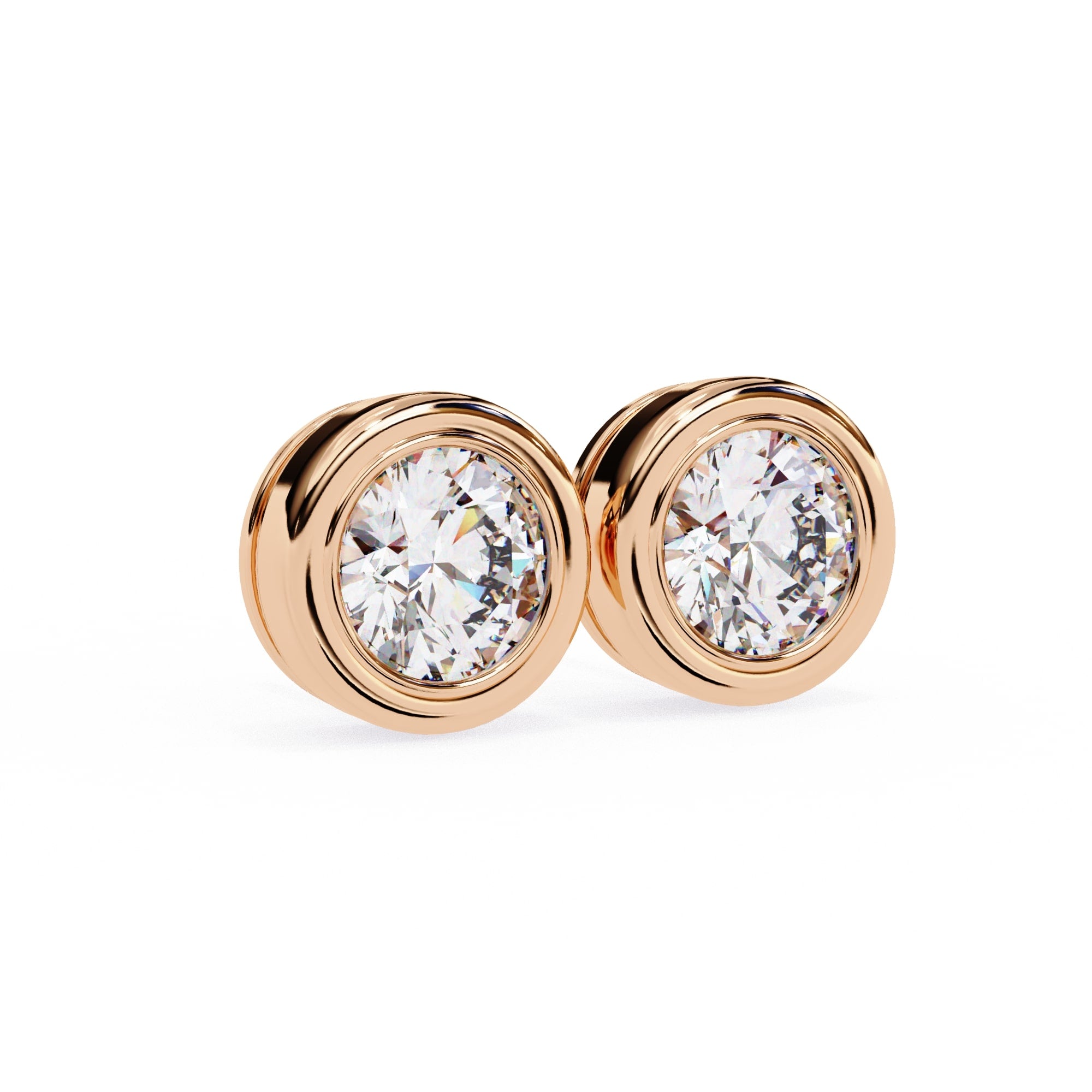 Round Bezel Stud Diamond Earrings