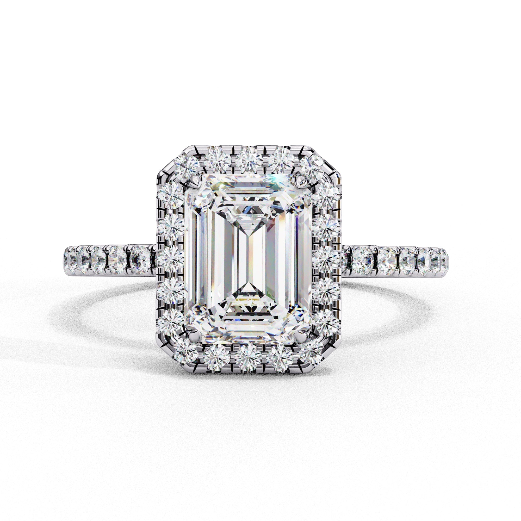 Classic Emerald Diamond Halo Engagement Ring