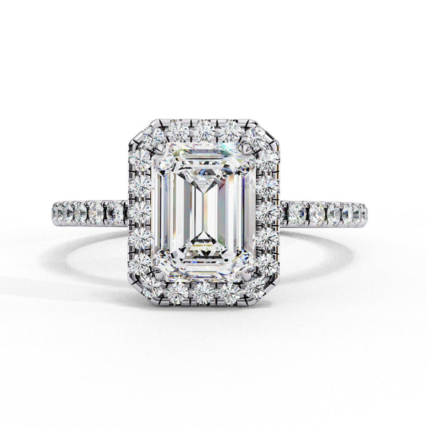 Classic Emerald Diamond Halo Engagement Ring
