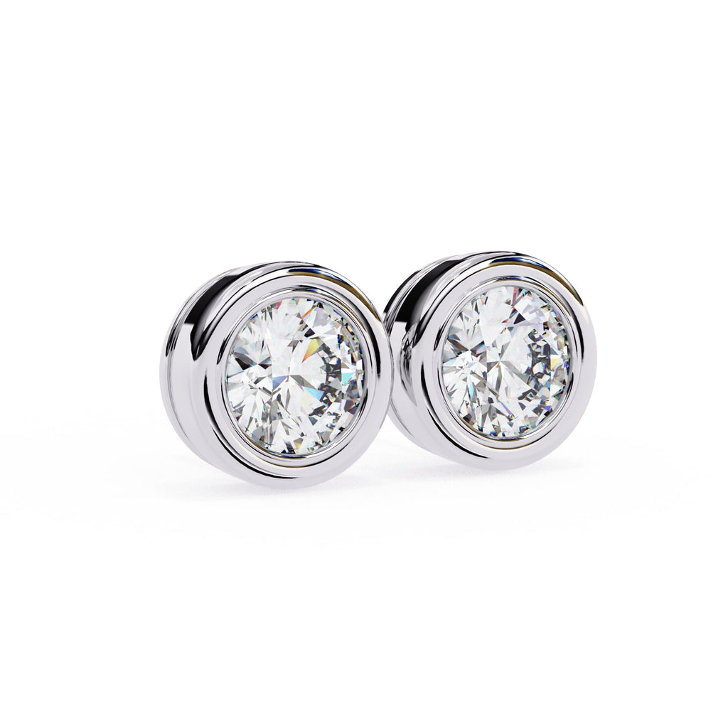 2.57 Carat Round Cut Lab Grown Diamond Bezel Set Diamond Earrings
