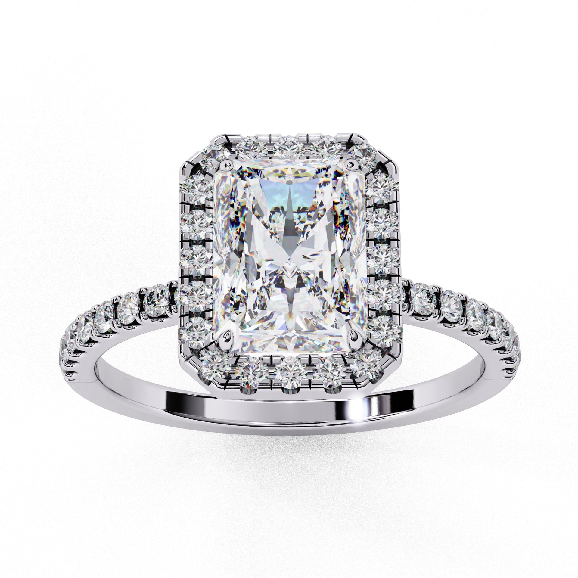 Radiant Cut Lab Diamond Engagement Ring With Halo Setting