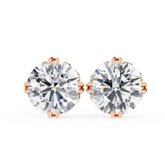 Round Brilliant Diamond Stud 4 Double Claw Prong Setting