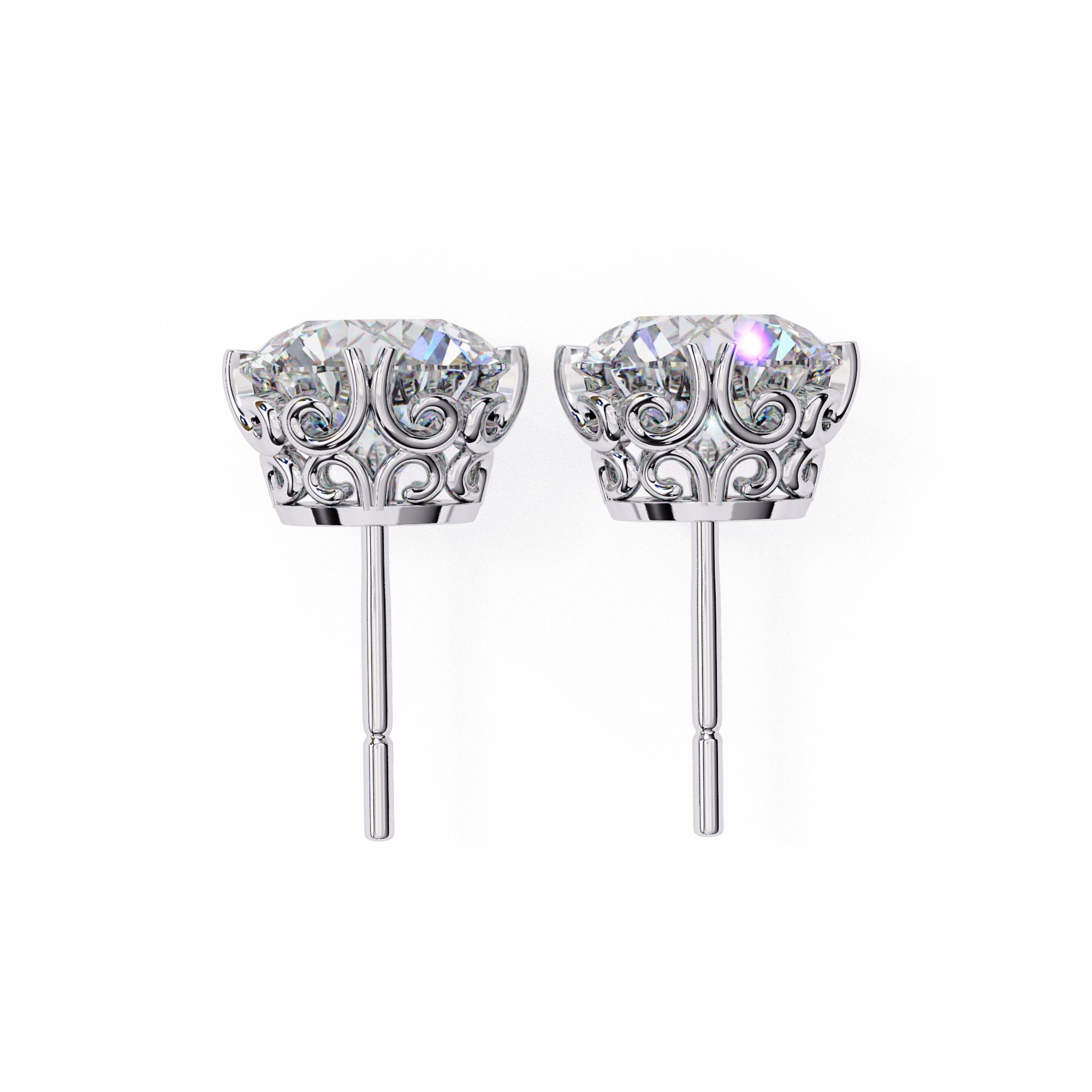 Round Brilliant Diamond Stud 4 Double Claw Prong Setting