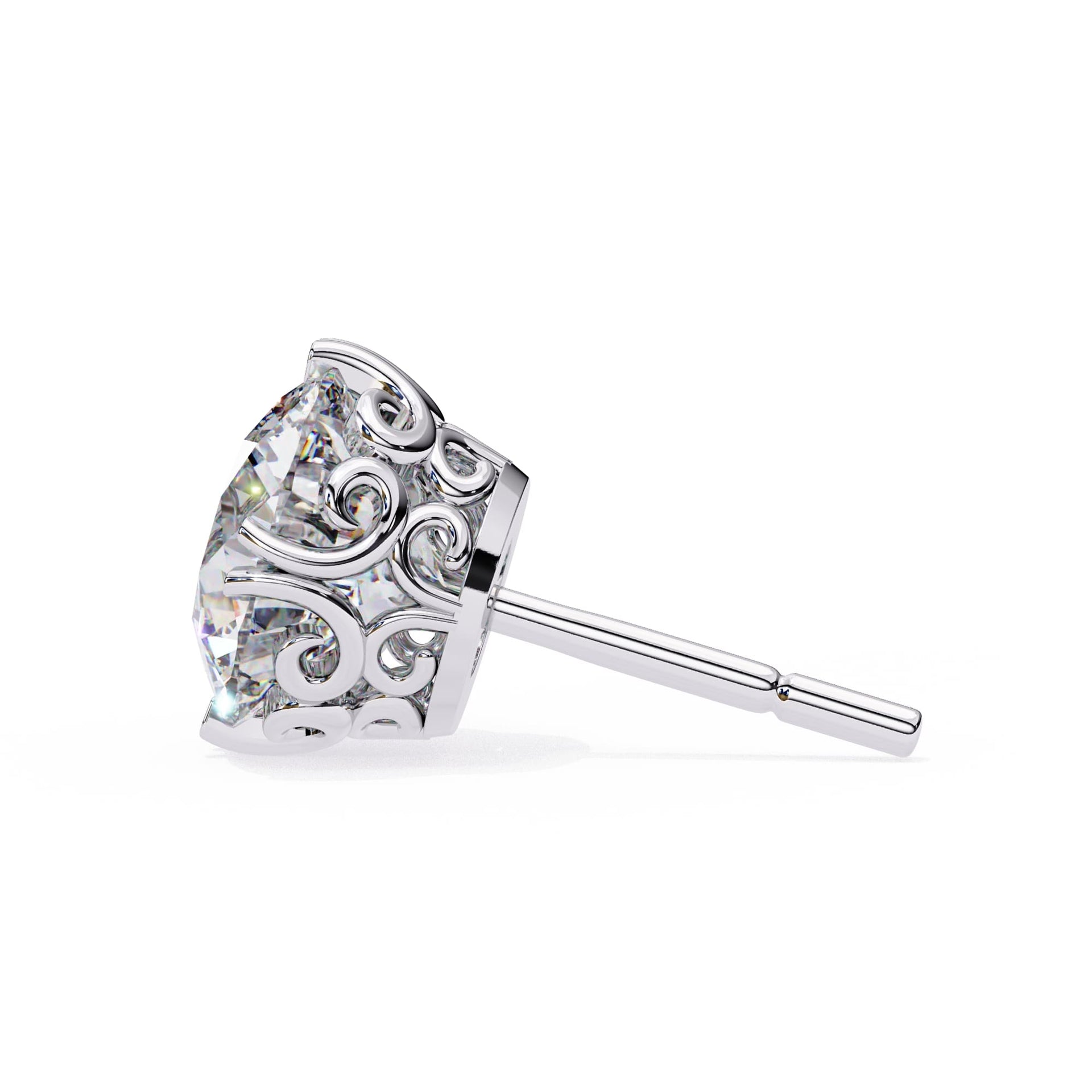 Round Brilliant Diamond Stud 4 Double Claw Prong Setting