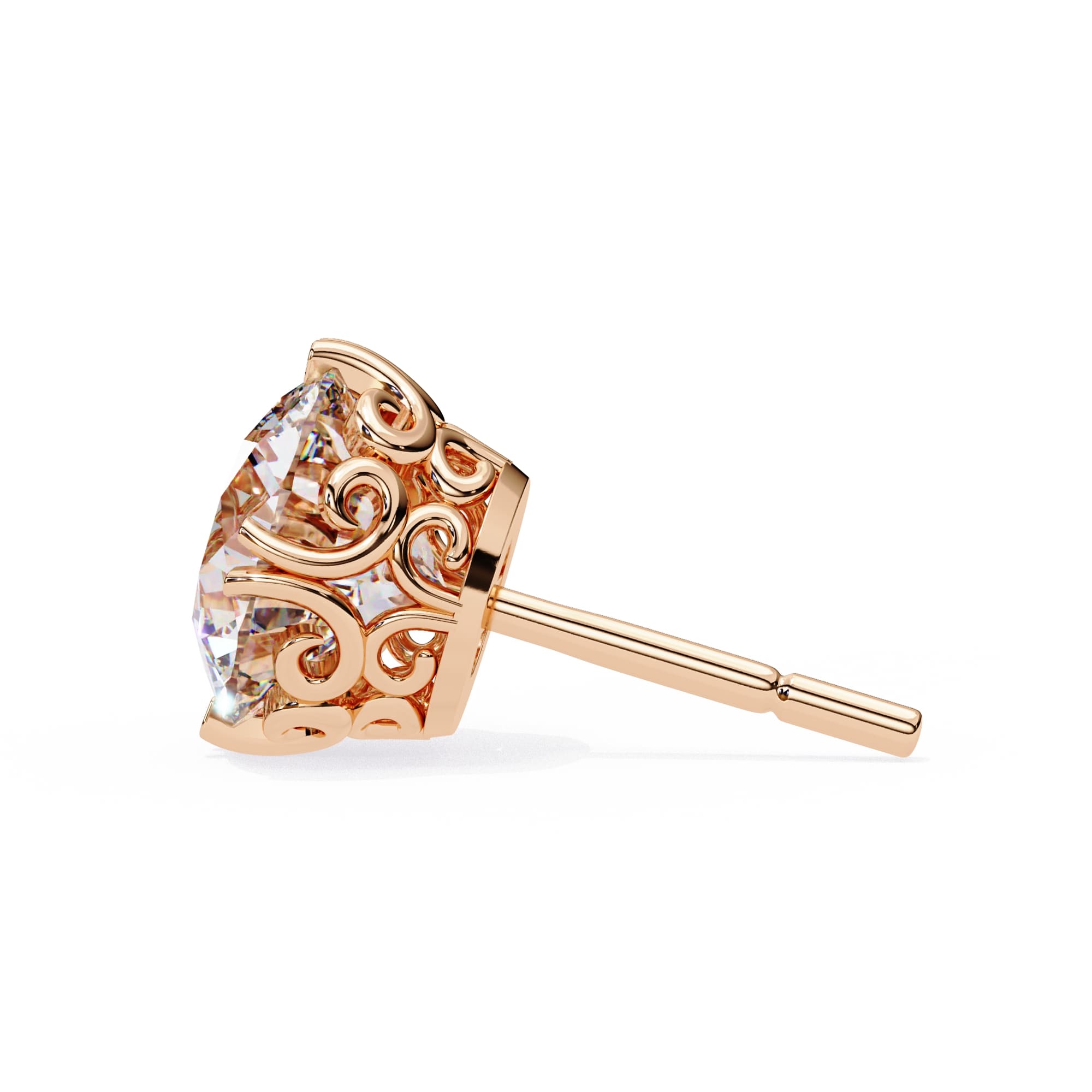 Round Brilliant Diamond Stud 4 Double Claw Prong Setting