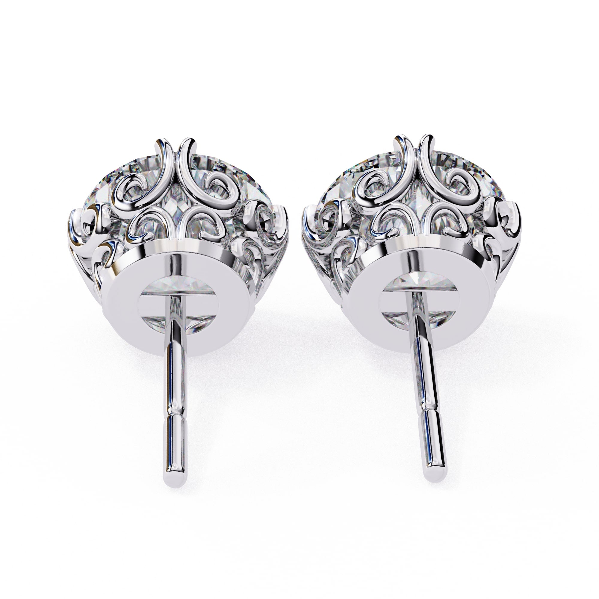 Round Brilliant Diamond Stud 4 Double Claw Prong Setting