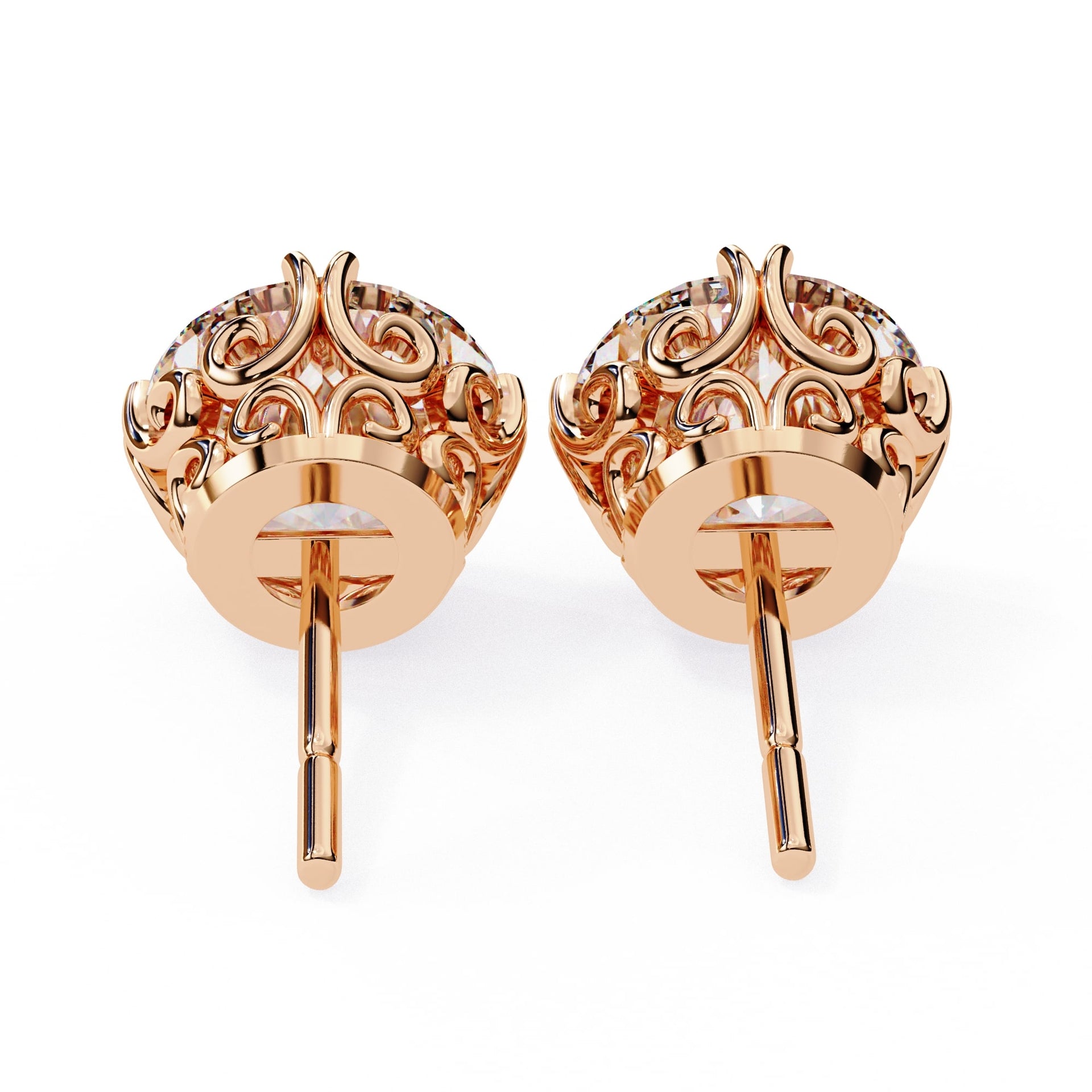 Round Brilliant Diamond Stud 4 Double Claw Prong Setting