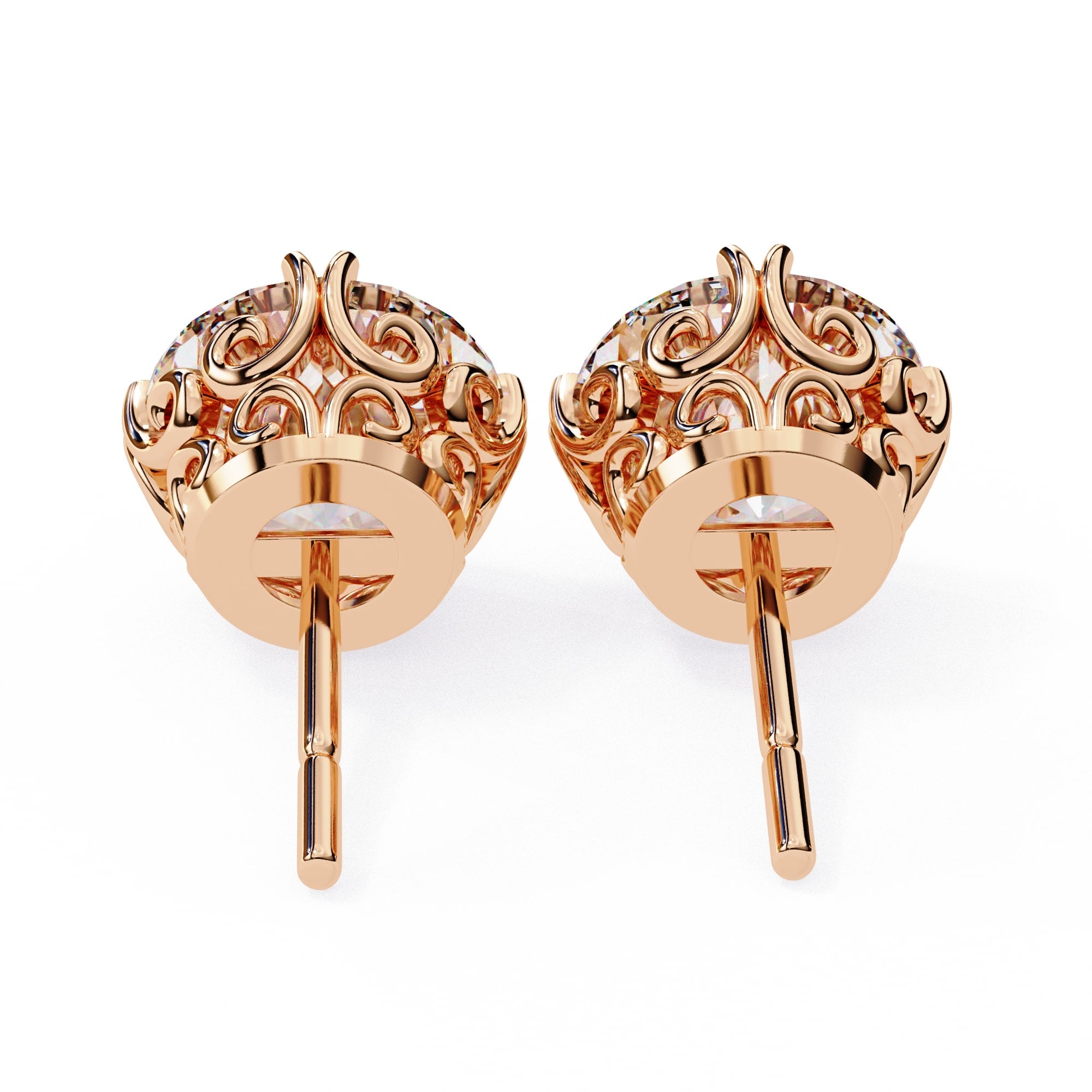 Round Brilliant Diamond Stud 4 Double Claw Prong Setting