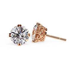 Round Brilliant Diamond Stud 4 Double Claw Prong Setting