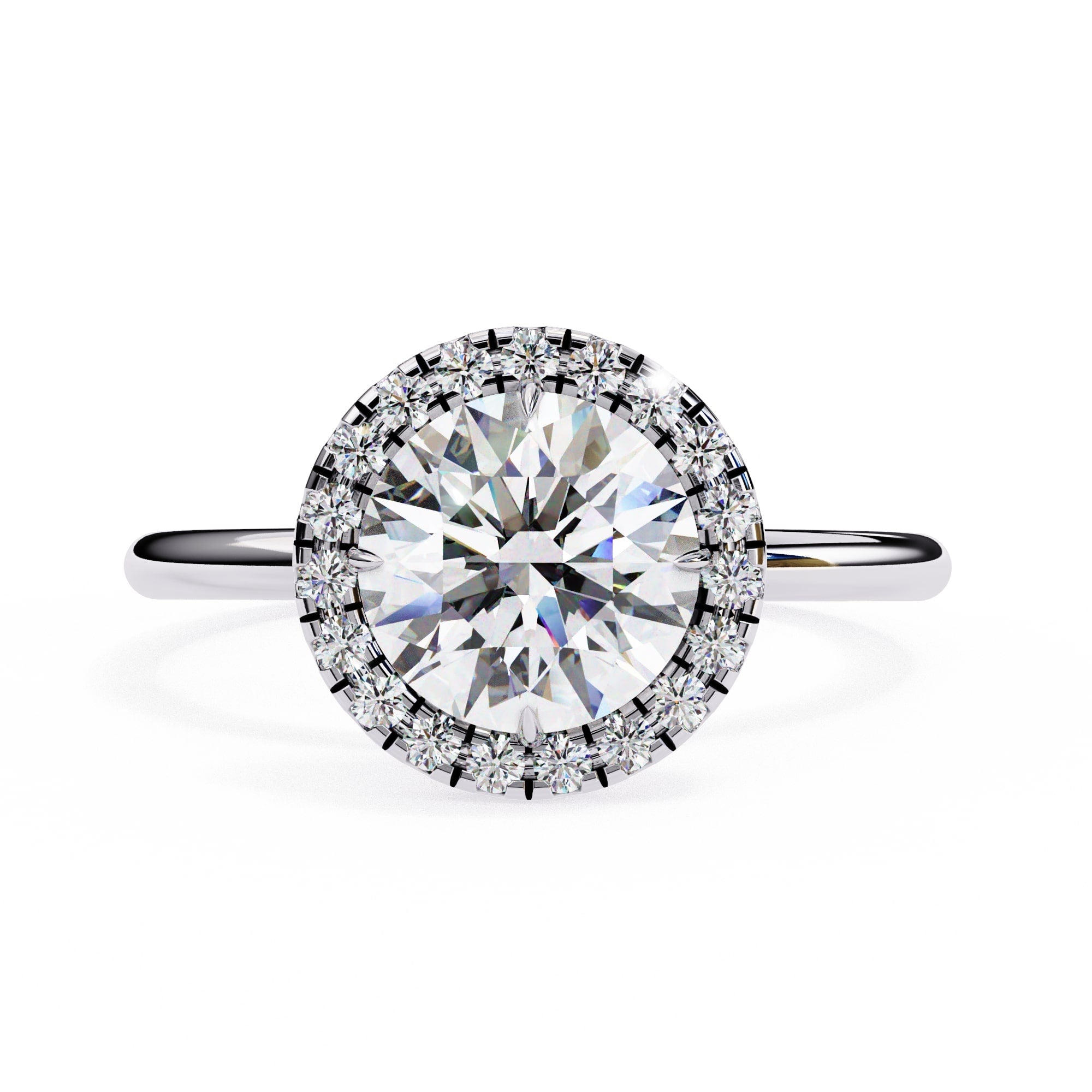 Diamond ring with a clear gemstone on a white background