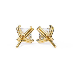 Princess Cut Diamond Stud Earrings 4 Double Claw Prong Setting