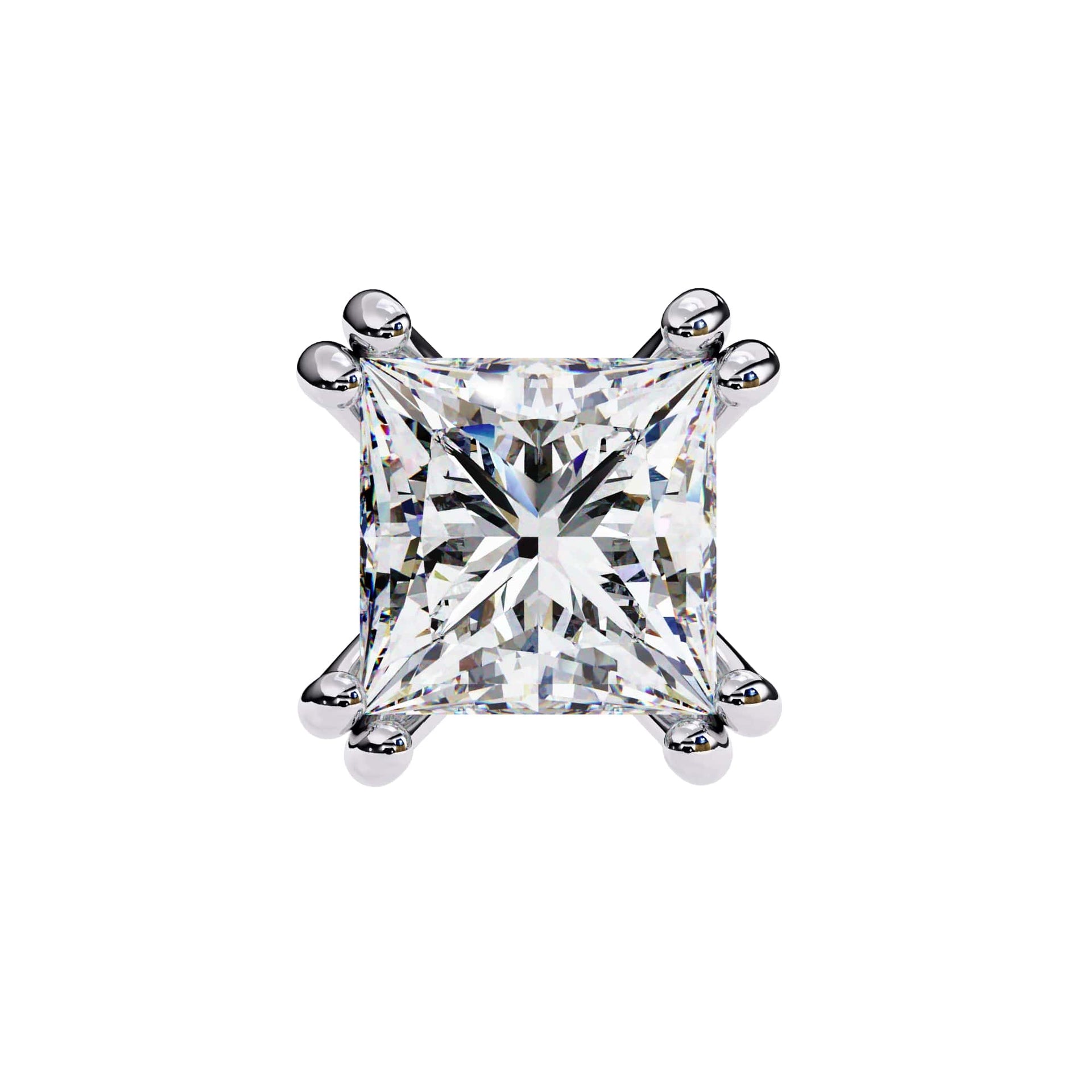 Double Claw Prong Princess Cut Diamond Stud Earrings