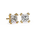 Princess Cut Diamond Stud Earrings 4 Double Claw Prong Setting