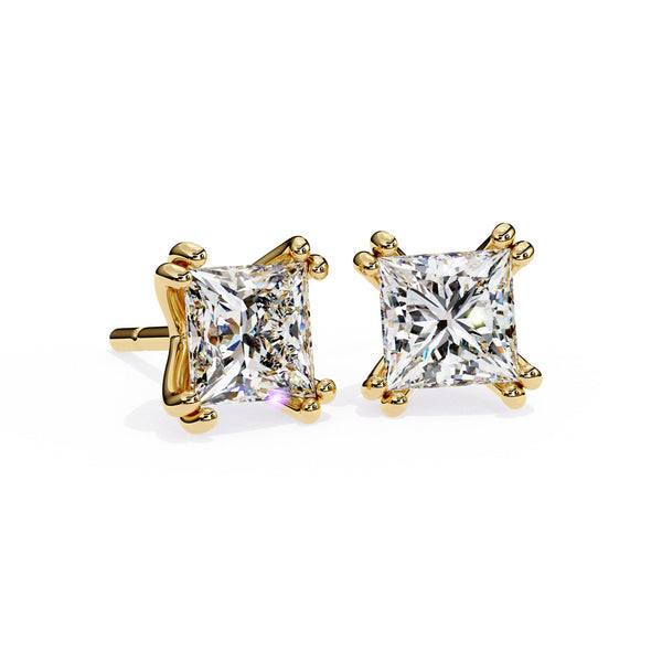 Double Claw Prong Princess Cut Diamond Stud Earrings
