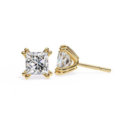 Princess Cut Diamond Stud Earrings 4 Double Claw Prong Setting