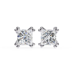 Princess Cut Diamond Stud Earrings 4 Double Claw Prong Setting