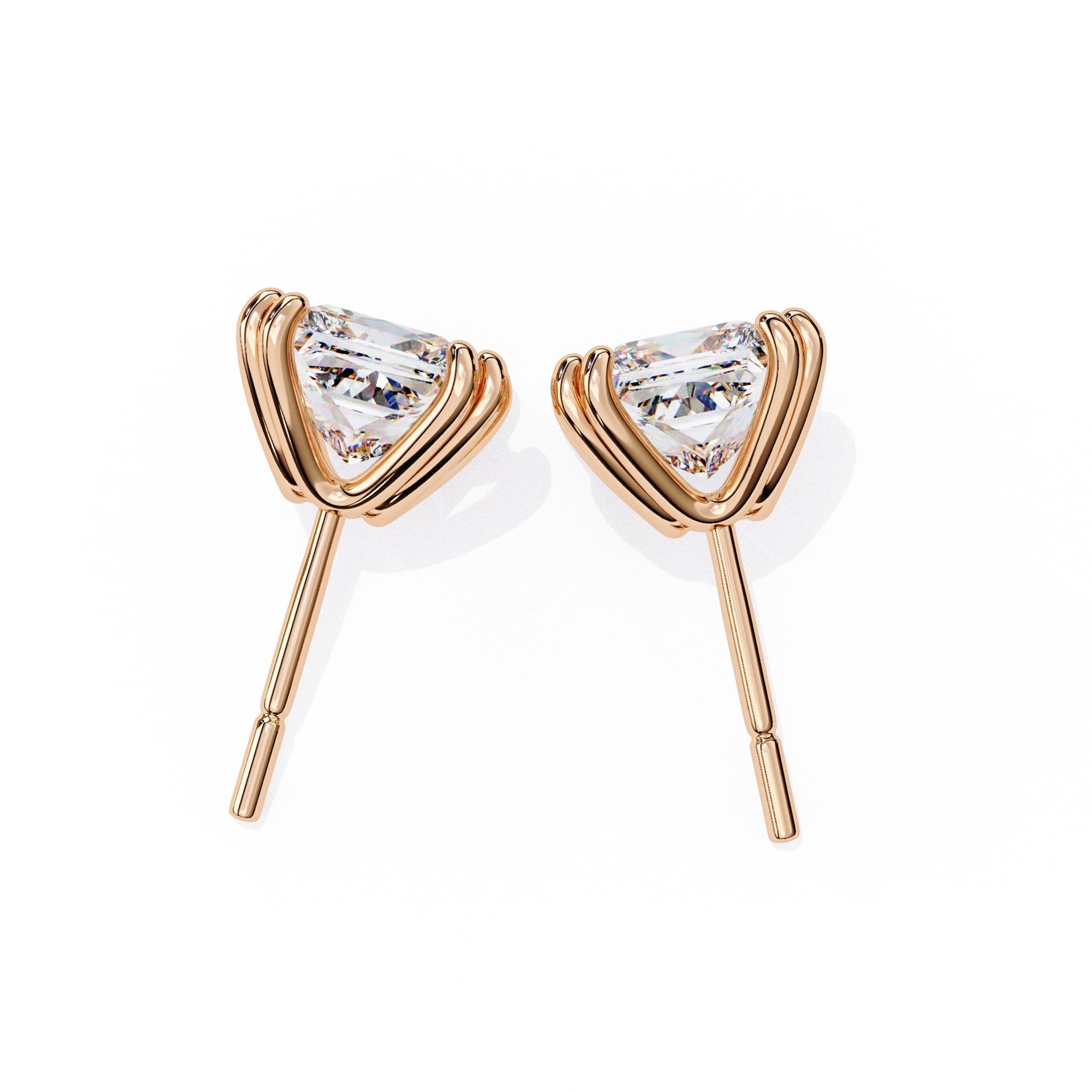 Double Claw Prong Princess Cut Diamond Stud Earrings