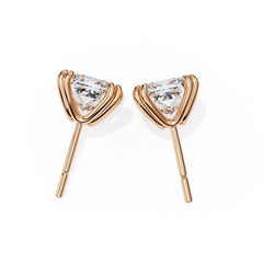 Princess Cut Diamond Stud Earrings 4 Double Claw Prong Setting