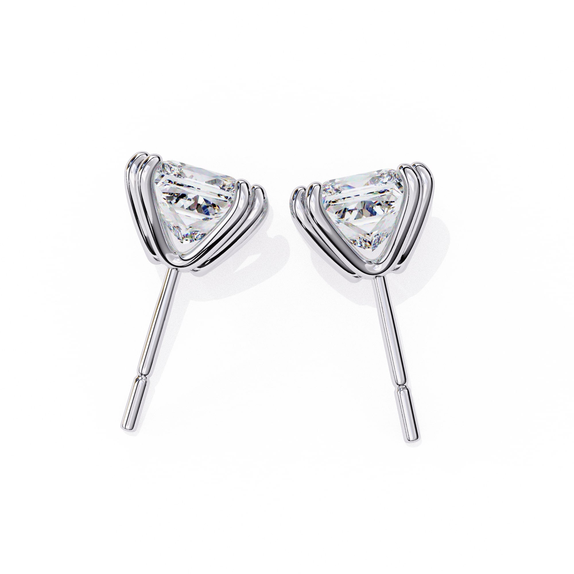 Princess Cut Diamond Stud Earrings 4 Double Claw Prong Setting