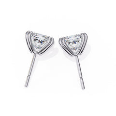 Princess Cut Diamond Stud Earrings 4 Double Claw Prong Setting