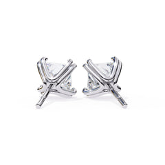 Princess Cut Diamond Stud Earrings 4 Double Claw Prong Setting