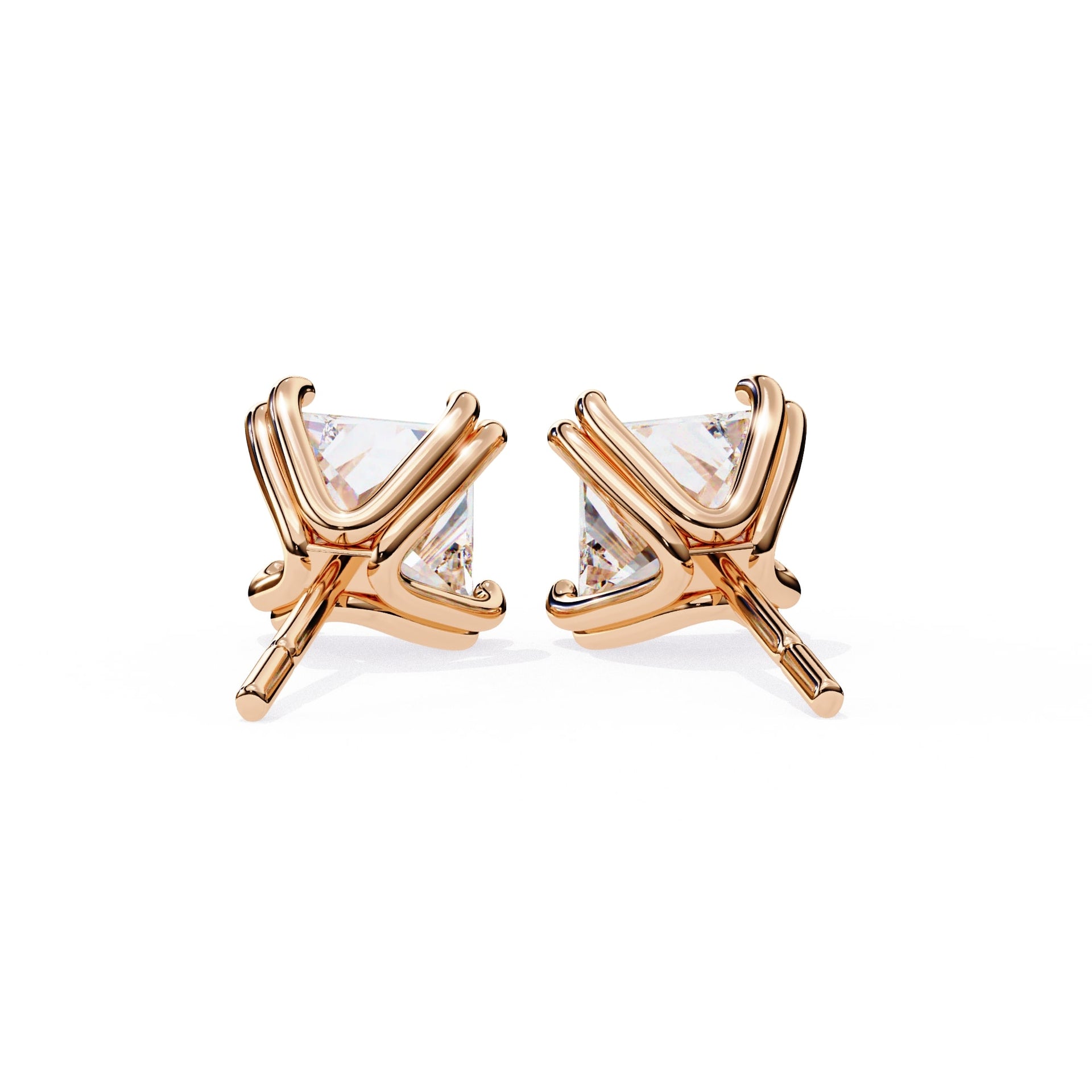 Double Claw Prong Princess Cut Diamond Stud Earrings