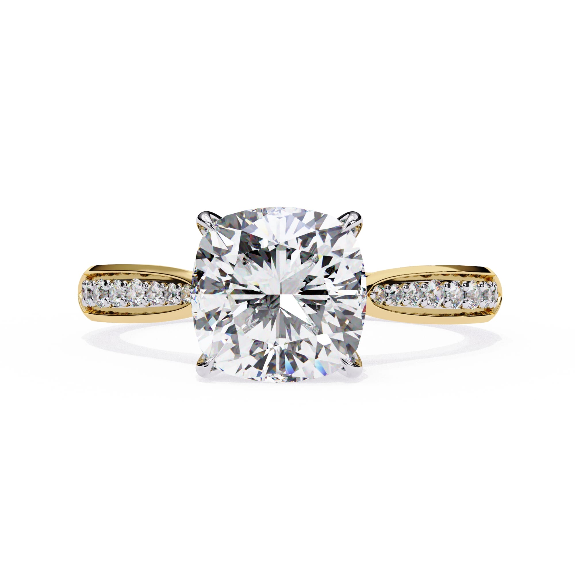 Round Cut Diamond 4 Prong Solitaire Accent Ring