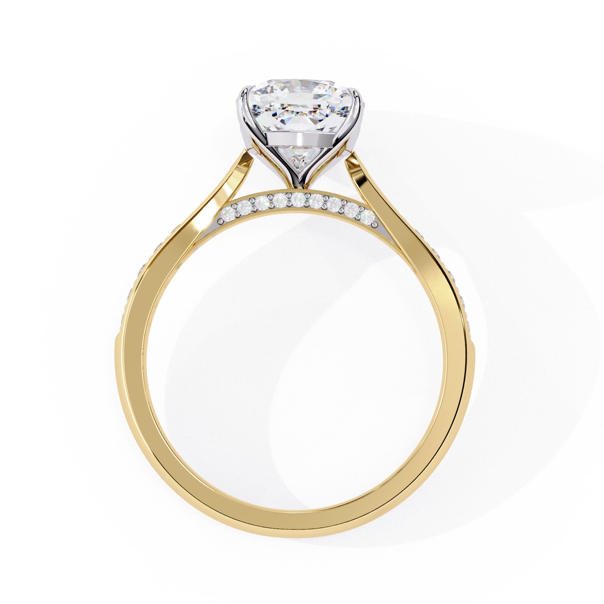 Round Cut Diamond 4 Prong Solitaire Accent Ring