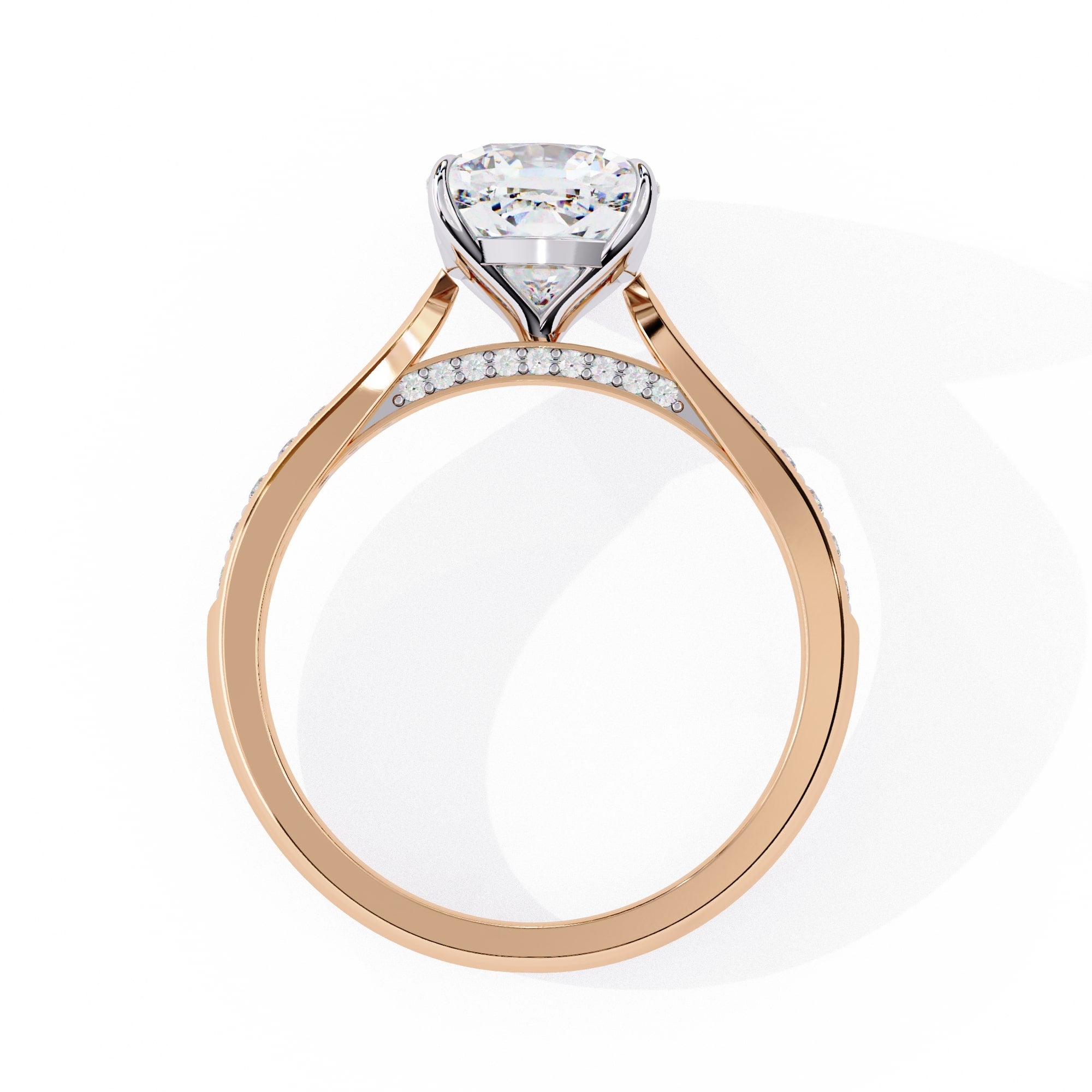 Round Cut Diamond 4 Prong Solitaire Accent Ring