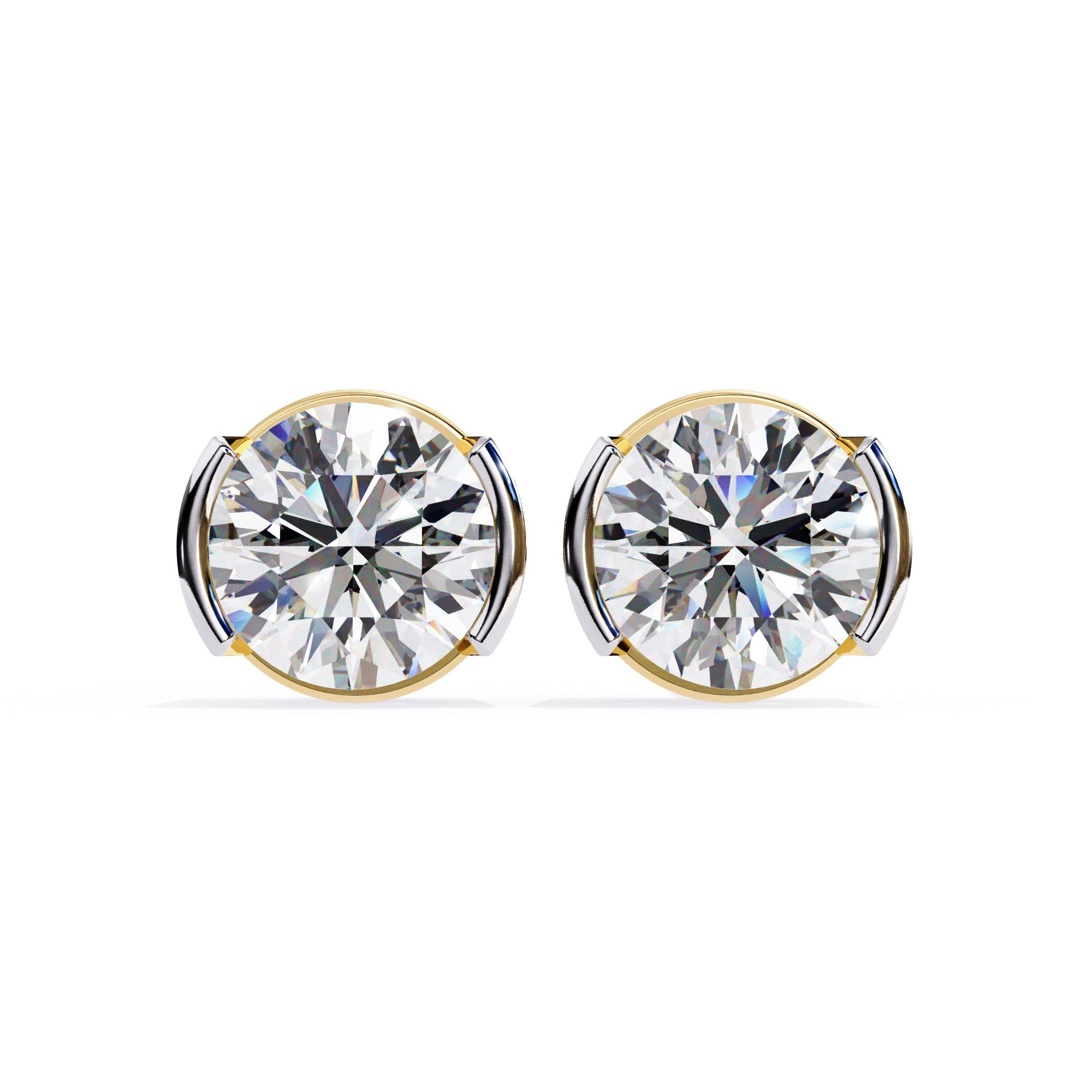 Round stud half bezel earrings