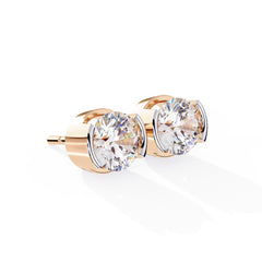 Round stud half bezel earrings