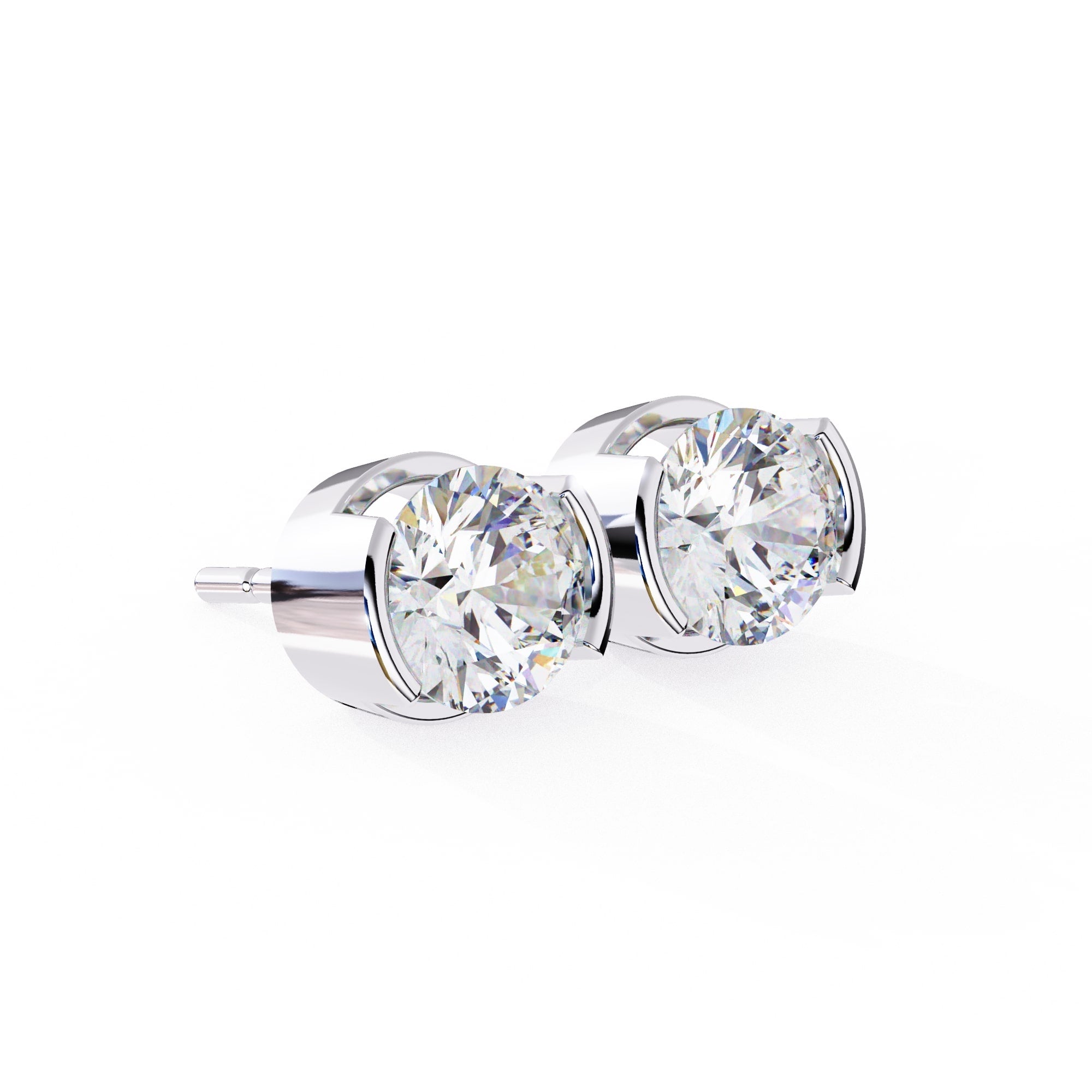 Round stud half bezel earrings