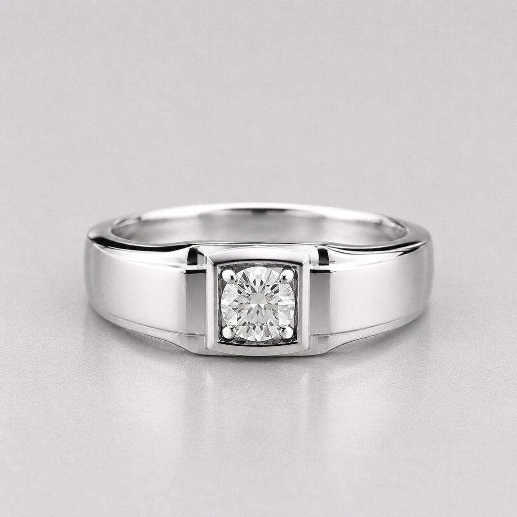 0.5 ct Round Lab Created Diamond 14K White Gold Ring For Men