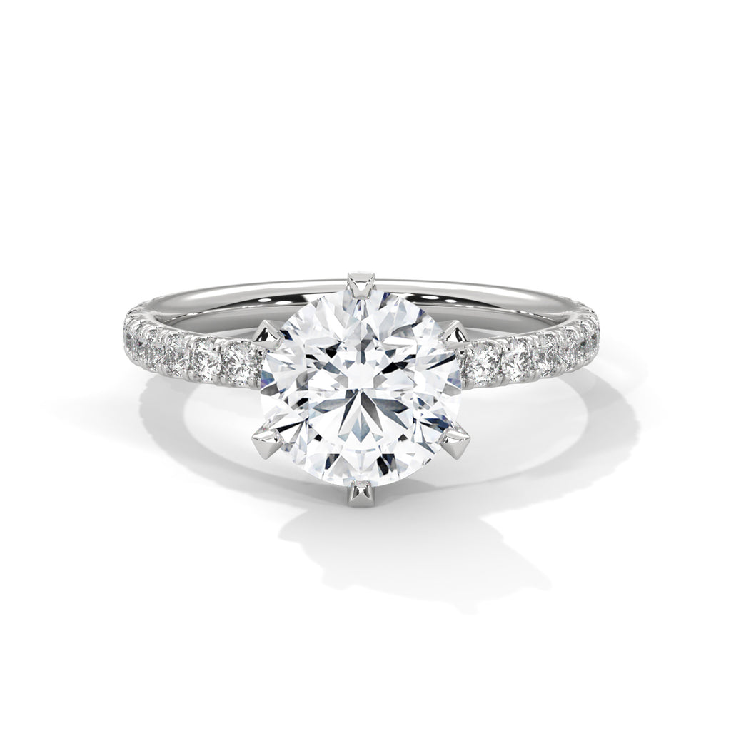 2 Carat Lab Grown Diamond Round Cut Side Stone Ring