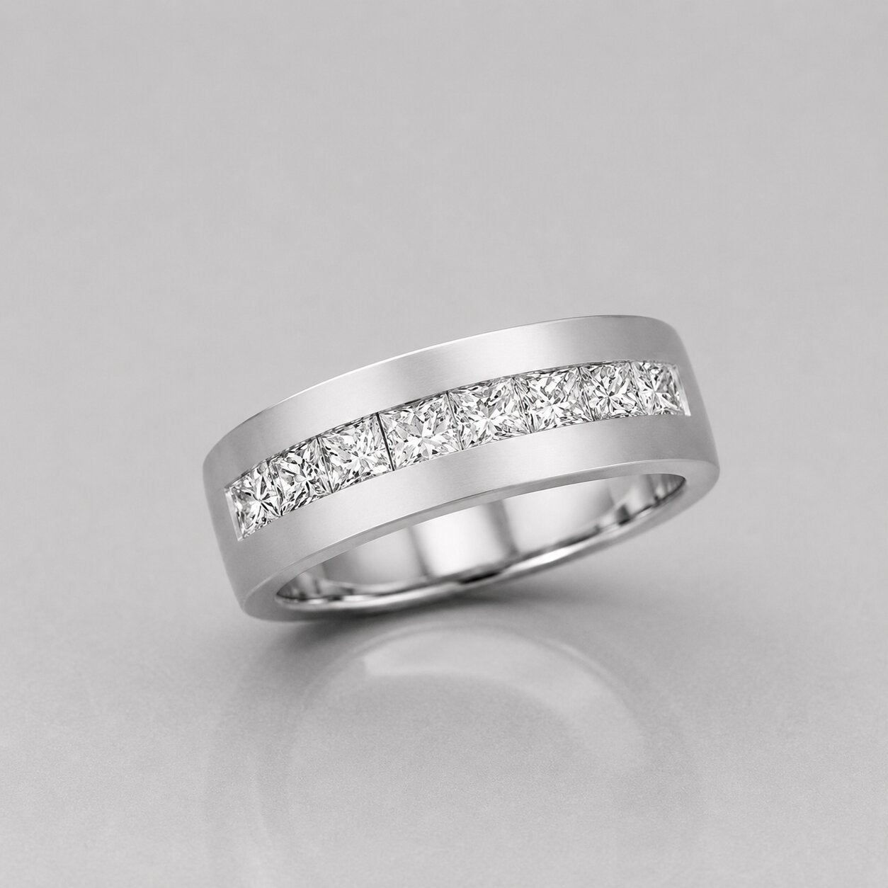 1 Carat Channel Set Princess Cut Lab Diamond Gents Gold Ring