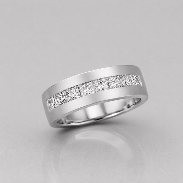 1.35 Carat Channel Set Princess Cut Lab Diamond Gents Gold Ring